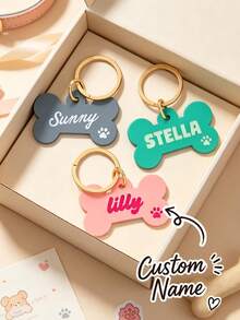 Personalized Text Pet Tag, Customized Bone-Shaped Dog Name Tag, Customized Pet ID Tag; Suitable For Dog Collar; Customizable Text/Name; Suitable For Cats And Dogs - Multicolor - View 2