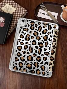 1pc Yellow Leopard Print Tablet Case Compatible With IPad Mini6/7/Air/Air2/9.7/10.2/10.5/10.9 (Air4-Air8)/Pro 11/10th Gen/A16/Pro 11 2024, Double-Sided Painted Pattern, Transparent Acrylic Back Shell, Silk Texture 8-Fold Stand, Auto Sleep/Wake, Built-In Pen Slot, Pen Not Included, Some Models With Camera Frame - Multicolor - View 4