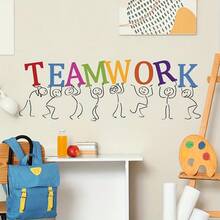 1pc TEAMWORK Stick Figure Wall Sticker, Inspirational Wall Decor For Office And Classroom - Teamwork Wall Decal - View 2