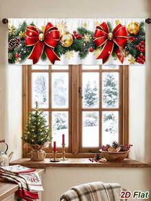 1/2Pcs Christmas Short Curtain,Christmas Window Valance Curtain, Pine Cone & Bow Pattern Window Decor,For Bedroom, Living Room, Kitchen, Winter Wonderland Style, Xmas Party Wall Fence Ornament, Perfect For Festive Holiday Home Daily Use - Multicolor - View 3