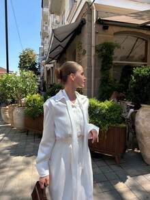 Women's All-Season Solid Color Satin Blouse, Comfortable Soft Satin Fabric, Basic Minimalist Elegant Business Casual Office Wear, Suitable For City Commute, Suitable For Teachers, Weddings, Concerts - White - View 9