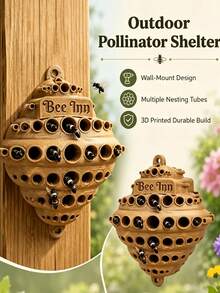 3D Printed Bee House Wall-Mounted Outdoor Suitable For Bees & Butterflies - Plastic Honeycomb Insect Habitat With Multi-Chamber Nest Box & Insect Tubes, Compact Suitable For Gardens, Balconies, Rooftops, Small Space Pollinator Shelter - Multicolor - View 3
