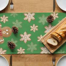 Christmas Gingerbread Man Snowflakes Table Runner Holiday Party Decor Reusable Winter Xmas Kitchen Dinning Table Runner Christmas Decorations - Multicolor - View 8