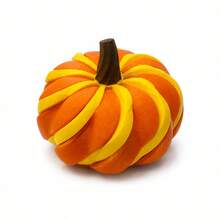 Decorative Artificial Pumpkin Ornament, Stylish Stripe Design Tabletop Decoration, Festive Display Decor For Halloween, Thanksgiving, Autumn Home Party Decor - Multicolor - View 16