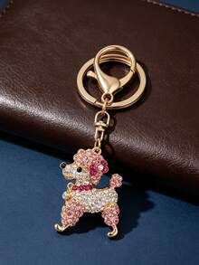 Ornate Sparkling Keychain,Poodle Motif Rhinestone‑Encrusted Gold‑Toned Alloy Bag Charm, Rotatable Connector Metal Clasp Decorative Ornament Ideal Gift - Multicolor - View 2