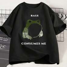 Men's "La Ira Me Consumes" Vintage Graphic T-Shirt Short Sleeve Cotton Frog Print Men's Clothing - 黑色 - 查看 7
