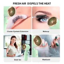 1pc Portable USB Rechargeable Mini Fan, Eyelash Drying Fan For Eyelash Extension, 3 Speed Adjustable Noiseless Handheld Fan, Basic Eyelash Extension Supplies/Air Conditioner Blower - Green - View 11