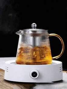 1pc Glass Teapot, Stainless Steel Tea Filter, Flower Teapot With Boiling And Steaming Functions, Suitable For Family Use, Can Withstand Cold And Hot Environment, Tea Set With Vertical Stripe Design, Can Be Heated With Open Fire - Multicolor - View 7