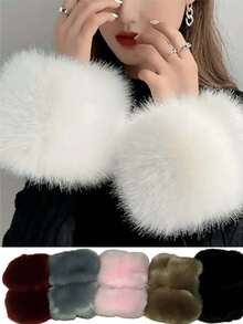 1 Pair Beautiful Warm Faux Rabbit Fur Detachable Sleeves, Suitable For Winter, Autumn, Holiday Party Decoration, Wedding Events, Christmas Gift - Multicolor - View 3