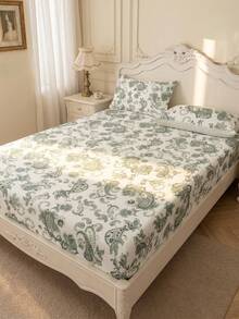 1pc Floral Print Fitted Sheet, Mattress Protector, Mattress Cover, Summer, Comfortable Breathable Wrinkle-Resistant, Machine Washable, Twin, Full, Queen, King, Dorm Bedding, All Season & Summer, Pillow And Pillowcase Not Included, Room Decor, Back To School - Multicolor - View 2