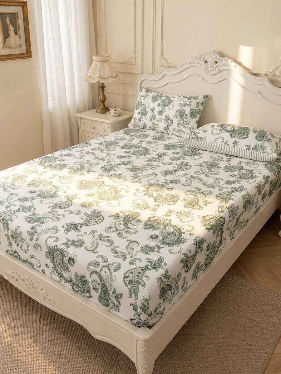 1pc Floral Print Fitted Sheet, Mattress Protector, Mattress Cover, Summer, Comfortable Breathable Wrinkle-Resistant, Machine Washable, Twin, Full, Queen, King, Dorm Bedding, All Season & Summer, Pillow And Pillowcase Not Included, Room Decor, Back To School