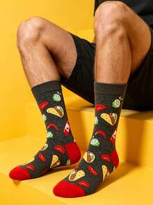 1/3/5 Pairs Of Men Crew Sock, Funny Taco Food Pattern Socks, Soft Breathable Novelty Socks, Ideal Gift For Men For Christmas Halloween Holiday - Multicolor - View 3
