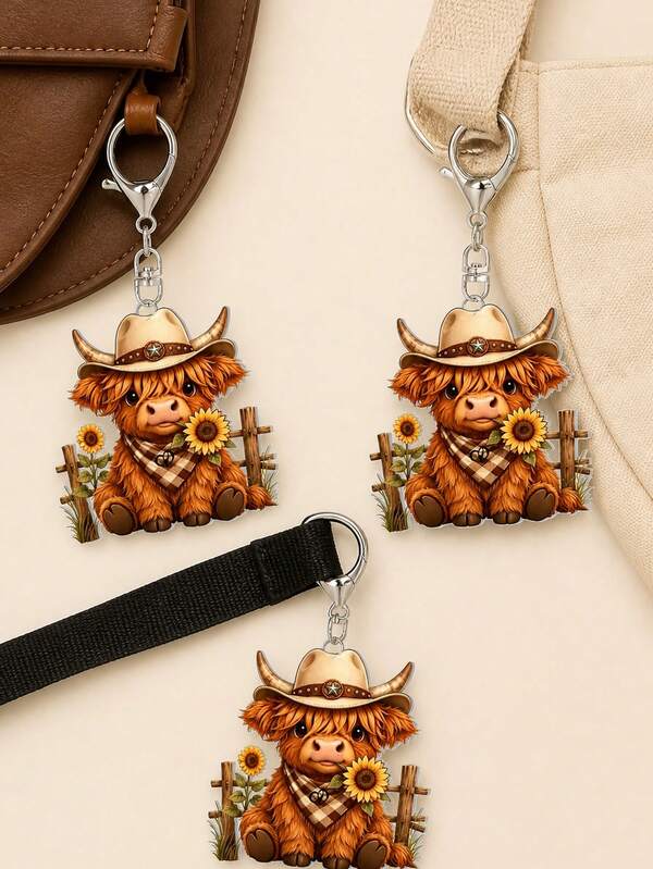 Flower Cow With Hat Acrylic Keychain, Cute Design For Bag Charm, Wallet Decoration And Zipper Pull, Lightweight And Durable With Fade-Resistant Finish, Suitable For Daily Outings, Holiday Parties And Travel, Designed For Women Who Love Cute Accessories, Perfect For Birthday Surprise, Best Friend Exchange And Anniversary Gift, Adds Playful Charm To Your Belongings