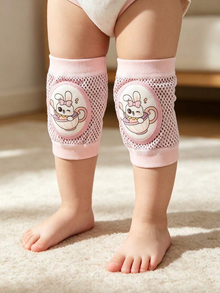2pcs/Set One Size Baby Toddler Cartoon Elbow & Knee Pads 2-In-1 Protective Covers, Creative Cute Rabbit Print Series, Multi-Color Options, Dual-Use Knee Pads For Crawling, Playing, Walking Practice, Suitable For All Seasons - Pink - View 1