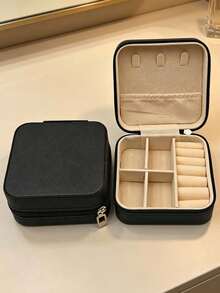 1件大容量珠寶盒，PU皮革珠寶盒，便攜旅行珠寶收納盒，多層珠寶展示盒，精巧耳環戒指盒，珠寶收納整理盒，女性禮物盒，旅行必需品 - 彩色 - 查看 21