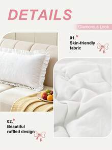 HONEYMOON 1pc Solid Color Long Pillowcase With Ruffles-100% Polyester Pre-Washed Fabric Romantic French Style Pillow Cover, Soft And Breathable, Wrinkle Resistant, No Filler-For Home Dorm Sofa, White - White - View 5
