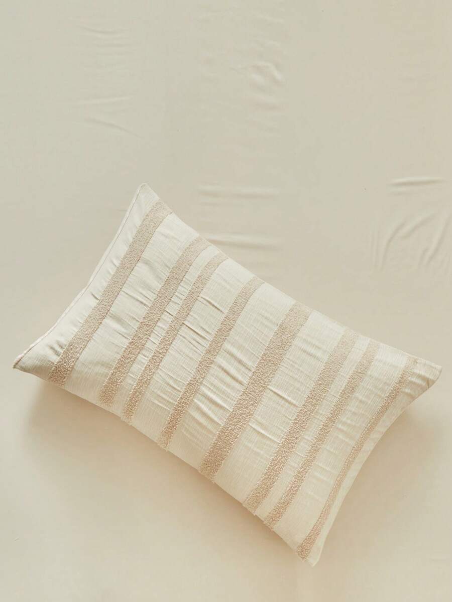 1pc Khaki Farmhouse Vertical Striped Tufted Pillow Case, Minimalist Fashion Modern Decorative Throw Pillow Cover For Sofa, Suitable For All Seasons, Without Filling - Khaki - View 1