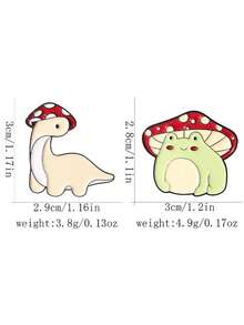 2pcs Cartoon Cute Mushroom Dinosaur Frog Shaped Brooch, Alloy Metal Badge, Clothing Accessory, Bag Decoration - Multicolor - View 7