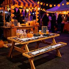 3 PiecesPicnic Tablecloth Set With Bench Cover, Elastic Edge Design, Halloween And Patterns, Washable Rectangular Tablecloth, Suitable For Weddings, Camping, Picnics, Garden Parties, Practical Essential - E - View 10