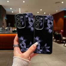 1pc TPU Material Cold Purple Dark Tone Lily Pattern Phone Case Compatible With IPhone 17 Pro Max/17/16 Pro Max/15/13/12/11/ S20 FE/A15/S24/A55/ Note 11/Note 12/Note 13 Pro Full Coverage Anti-Drop Soft Shell Protective Cover - Black - View 6