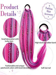 24 Inch Women's Synthetic Ponytail Wig/Elastic Rope New Braided Wig/Thickened Elastic Rope/More Durable/Suitable For Daily Wear/Also Suitable For Parties And Gatherings/Colorful Wig/Party Wig/Costume Wig - Multicolor - View 5
