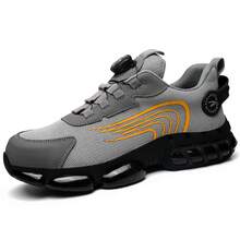 New Men's Rotating Button Comfortable Industrial Construction Work Shoes Steel Toe Athletic Sneakers Lightweight Breathable Construction Site Work Shoes (Runs Half Size Small) - Grey - View 7