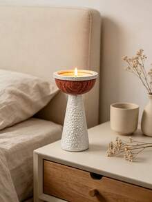 1 Piece Vintage Tall Bowl Top Candle Holder, Embossed Textured Desktop Candle Stand For Living Room Bedroom Holiday Decoration - Silver Tall Candle Holder - View 7