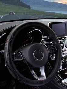 1pc Black & Red 3D Embossed Wave Pattern Leather Car Steering Wheel Cover, Elastic Non-Inner Ring Protective Sleeve, Anti-Slip Wear-Resistant - Multicolor - View 1