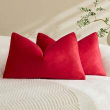 1pc/2pcs Velvet Red Solid Color Decorative Throw Pillow Cover (Pillow Insert Not Included), Square Cushion Cover, Holiday Home Decor Pillow, Soft & Comfortable Linen-Like Fabric, Modern Decor For Sofa, Bedroom, Dorm - Red - View 17