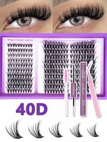 D-Curl, Spikes Wispy Lashes, DIY Eyelash Extension Tool Set. Lash Clusters,DIY False Lashes Set,With Bond&Seal, Tweezers, Brush, Lightweight & Soft & Natural, For Home DIY, Lash Cluters Kit, Clusher Lashes, Lash Book, Eyelashes - Black - View 4