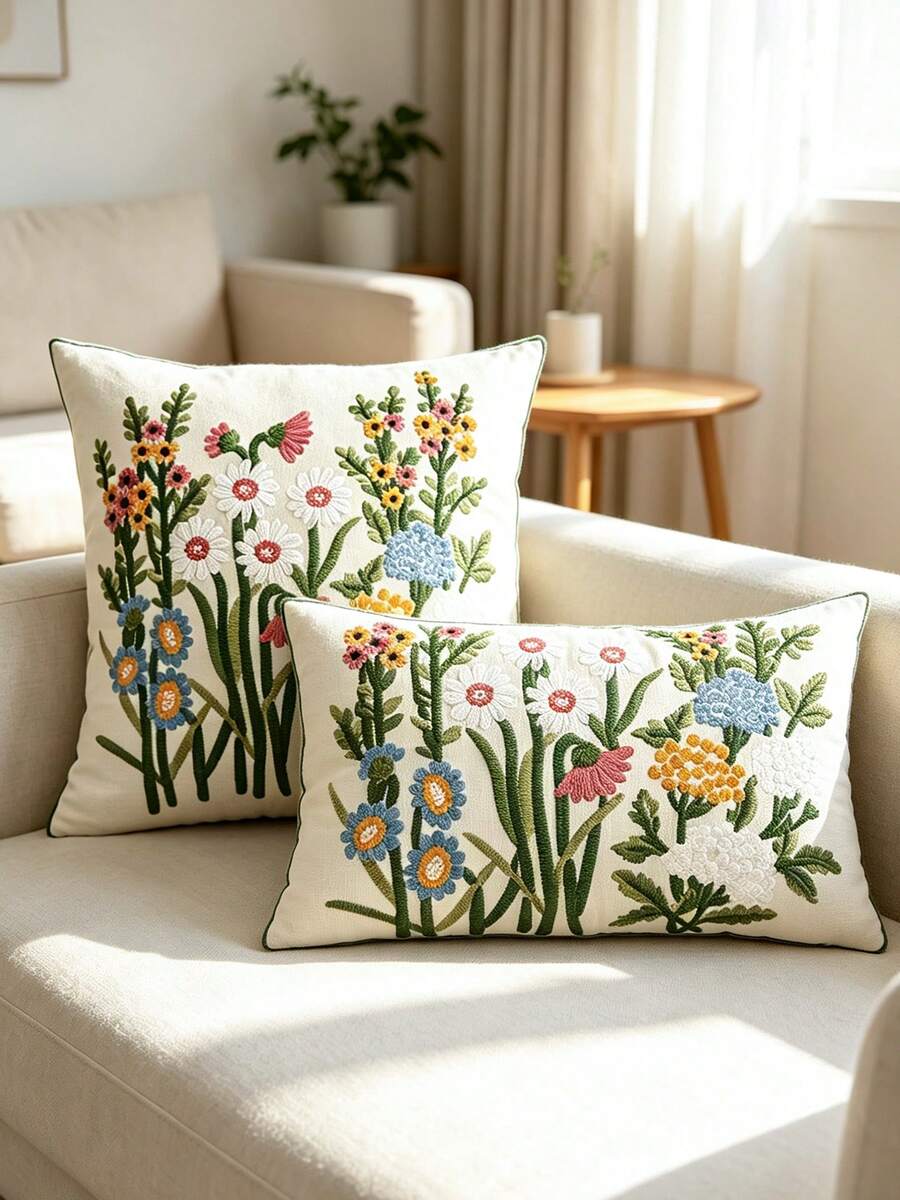 1入精美刺繡花園圖案坐墊套，不含內芯，多種尺寸和形狀適用於大多數房間