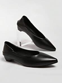 Women's Vintage Brown Pointed Toe Flat Shoes, New French Style Color Block Low Vamp Hidden Height Flat Shoes, All Season - Black - View 6