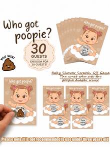 60pcs/30pcs-Baby Shower Party Fun Baby Gift Party Joy - Funny Poop Scratch-Off - Unisex Ideal Choice, Diaper Raffle Tickets, Gender Reveal Party Supplies, Baby Shower Party Gifts, Baby Shower Activities, Scratch-Off Cards - Multicolor - View 11