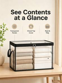 Large Thick Transparent Plastic Storage Box With Hooks And Hinge Lid, High Capacity Books And Clothes Storage Box, Space-Saving Office And Home Organization Design, Transparent Visible, Book Storage Box - Multicolor - View 2