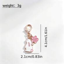1/2pcs Japanese Style Fresh Cute Rabbit Sakura Keychain - Rose Gold Enamel Rabbit & Sakura Pendant, Mini Charm Suitable For Bags/Backpacks/Keys, Girly Cute Accessory - Multicolor - View 6