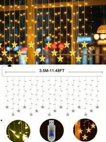 1pc Star-Shaped Waterfall Curtain Light, Star-Shaped LED String Lights, USB Powered, 8 Lighting Modes, Suitable For Home, Window, Wedding, Party, Christmas, Patio, Garden, Wall Decoration, Christmas Window Decor, Room Decoration Light - Warm Light - View 12