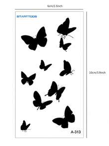 3 Sheets Black Butterfly Floral Word Small Pattern Tattoo Stickers Finger Wrist Body Small Parts Temporary Tattoo Stickers - Black - View 9