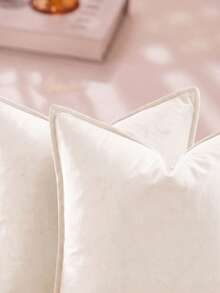 2pcs Nordic Simple Solid Color Fleece Fringed Pillow Covers (Pillow Insert Not Included), Square Cushion Covers, Holiday Home Decor, Soft & Cozy Linen-Like Fabric, Modern Sofa, Home & Dorm - Beige - View 3