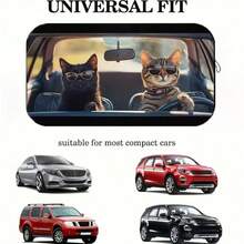 1pc Cool 2 Cats Car Sunshade, Polyester Fiber Material, Durable 190T UV Blocking And Heat Protection Interior Accessory, Suitable For Various Car Models Front Windshield, Heat Insulation And Privacy Protection, Keeps Your Car Cool, Foldable For Easy Storage - Two Handsome Cats - View 5
