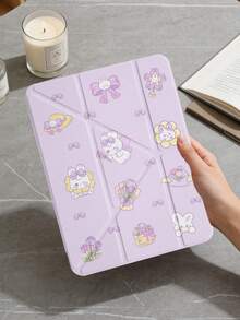 1pc Purple Tulip Rabbit Tablet Case Compatible With IPad Mini6/7/Air/Air2/9.7/10.2/10.5/10.9 (Air4-Air8)/Pro 11/10th Gen/A16/Pro 11 2024, Double-Sided Painted Pattern, Transparent Acrylic Back Shell, Silk Texture 8-Fold Stand, Auto Sleep/Wake, Built-In Pencil Slot, Pencil Not Included, Some Models With Camera Frame - Multicolor - View 9