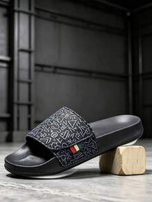 New Men's Graffiti Print Sandals, EVA Thick Sole Soft Comfortable Home Slippers, Non-Slip Casual Sandals, Outdoor Beach Sports Sandals - Black - View 2
