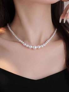 1pc Elegant Style Large & Small Pearl Necklace Accessory For Women, Niche Summer Versatile High-End Collarbone Chain For Daily Wear - Multicolor - View 3