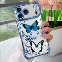 1件新款紫色蝴蝶電鍍四角氣囊防震/加厚透明TPU保護殼，適用於Apple 17 Pro Max/16 Pro/16/13 Pro Max/12 Pro Max/11/15 Pro Max/14 Pro Max/Galaxy/SAM/Honor/Note 13 Pro/S23 Ultra/S24 Ultra - 遠峰藍 - 查看 4
