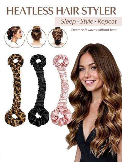 Leopard Print Satin Heatless Curling Rod, Home Bathroom Post-Wash Styling Hair Accessory, Bedroom Overnight Non-Damaging Big Wave Curling Tool, Home DIY Slouchy Hair Styling Curler, Vanity Heat-Free Styling Hair Accessory, Dorm Home Hair Care Styling Small Tool, Rental Home Overnight Curling Gadget, Family Daily Hair Styling Bathroom Accessory