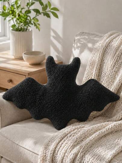 1pc Bat Shaped Pillow Halloween Decoration, Black Gothic Bat Design Sofa Bed Cushion, Spooky Holiday Decor Gift, Suitable For Adults