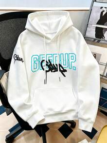 1pc Plus Size Men's Printed Loose Fit Hoodie Sweatshirt | Exquisite Design | Autumn/Winter Essential | Versatile & Easy To Wear, Showcasing Personalized Style - White - View 1