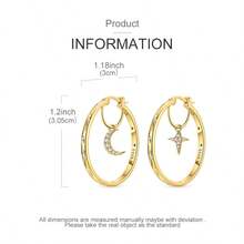 1 Pair Original 925 Sterling Silver Hoop Earrings For Women Hollow Star And Moon Earrings Cubic Zirconia Inlay Elegance Fine Jewelry Gifts - Gold - View 4