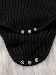 Newborn Baby Girl Autumn/Winter Halloween Black Ribbed Ruffle Long Sleeve Halloween Print Letter Bodysuit And Pumpkin Little Devil All-Over Print Ruffle Design Bow Flare Pants Set With Headband (Suitable For Halloween Night Outfit) - Black - View 8