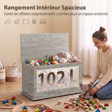 HOMCOM Coffre de Rangement, Banc de Rangement avec Couvercle Rabattable, Banc à Chaussures, Meuble d'Entrée, Couloir, Chambre, Salon, 80 x 40 x 45 cm - Gris - Voir 3