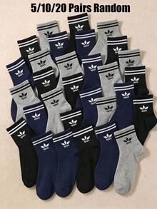 5/10/20 Pairs Random Color Sports Crew Kids Socks, Fall Halloween Christmas Socks, School Boys & Girls Essentials, Soft & Breathable Daily Outfits - Multicolor - View 2